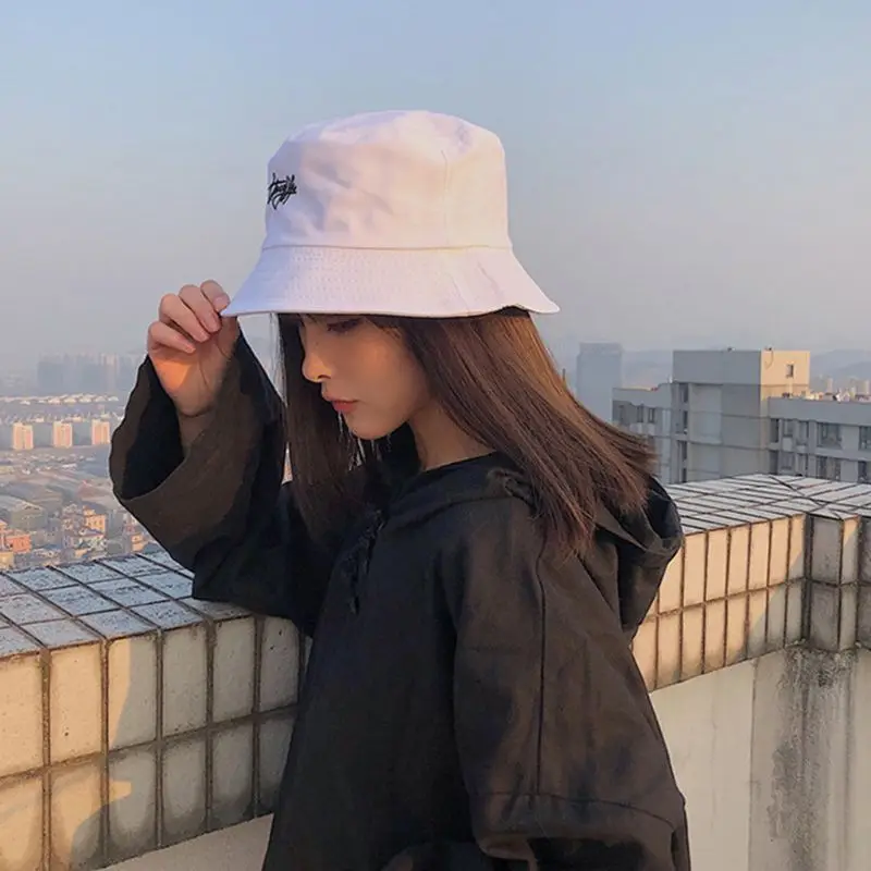 

Unisex Reversible Cotton Bucket Hat Harajuku Letters Graffiti Printed Sunscreen Double Sided Hip Hop Fisherman Cap