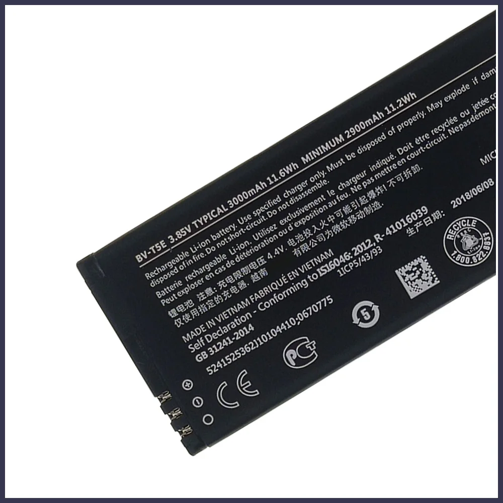 100% Оригинальный аккумулятор 3000 мА · ч BV-T5E BVT5E для Nokia Lumia 950 RM-1104 RM-1106 RM-110 McLa новый