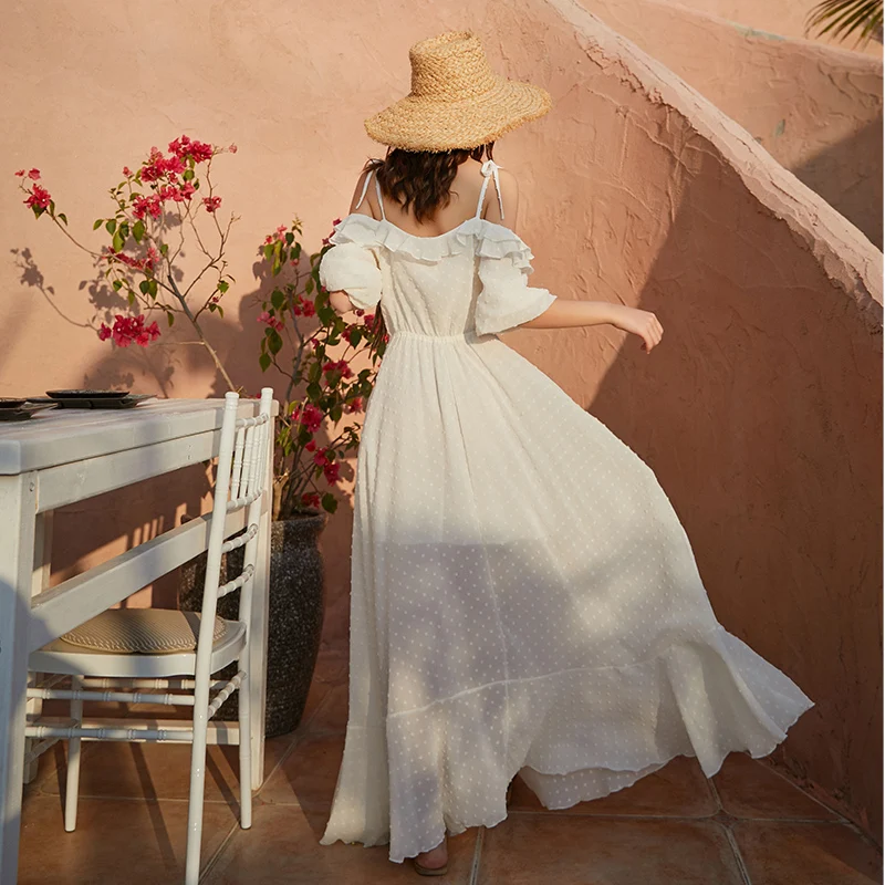 

Maxi White Women Straps Dress Summer Elegant Vintage Party Night Vacation Beach Sundress Korean Runway 2020 Long Vestidos Female