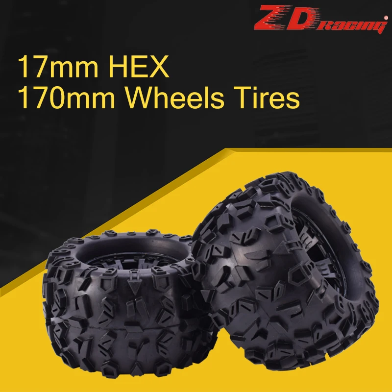 

2pcs ZD Racing 17mm HEX WHEEL & 170mm Wheels Tires for Redcat Rovan HPI Savage XL MOUNTED GT FLUX HSP 1/8 Monster Truck