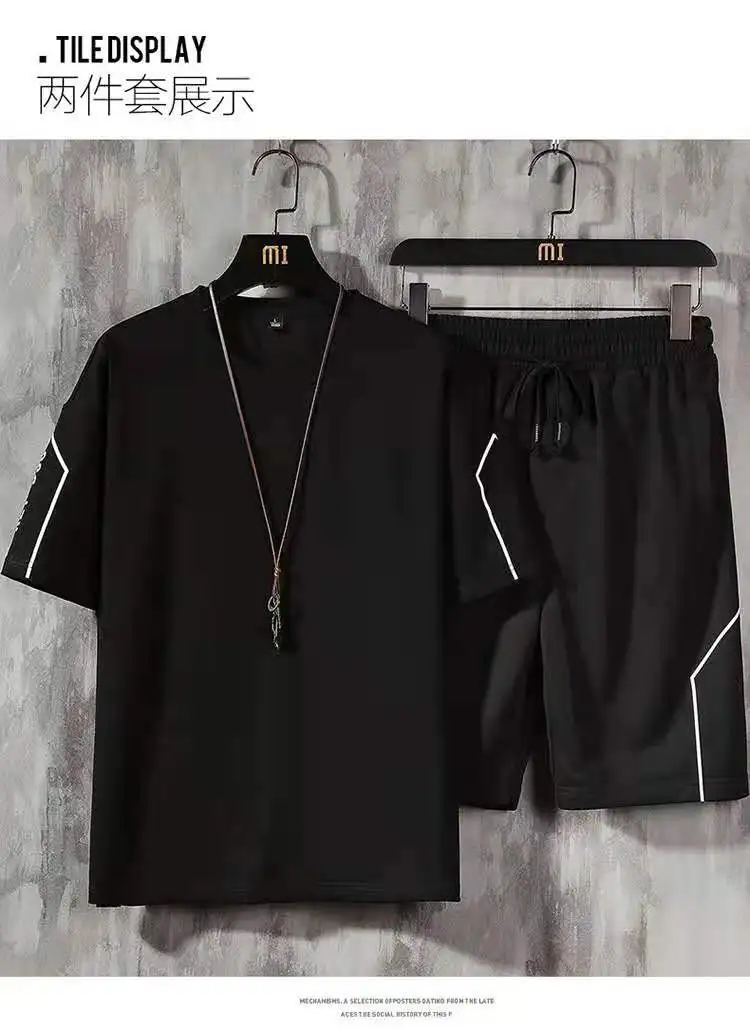 

Summer new casual shorts short sleeve set popular logo men's fashion sports casual two-piece set
