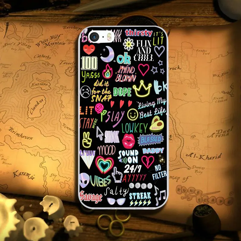 Image 10 Мягкий силиконовый чехол из ТПУ для мобильного телефона iPhone X XR XS Max 10 7 6 6s 8 Plus 4 4s 5 5S SE 5C Coque Bags Vsco Logo Collage - Цвет: Image 10
