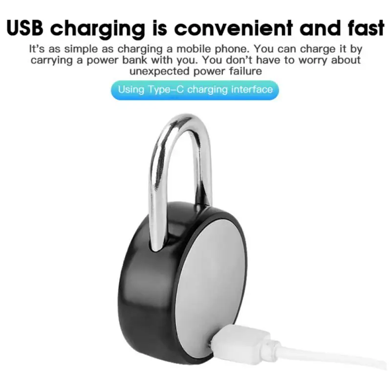 

Fingerprint Lock Padlock USB Rechargeable Waterproof Smart Thumbprint Padlock Anti-theft Electric Mini Lock For Luggage Case