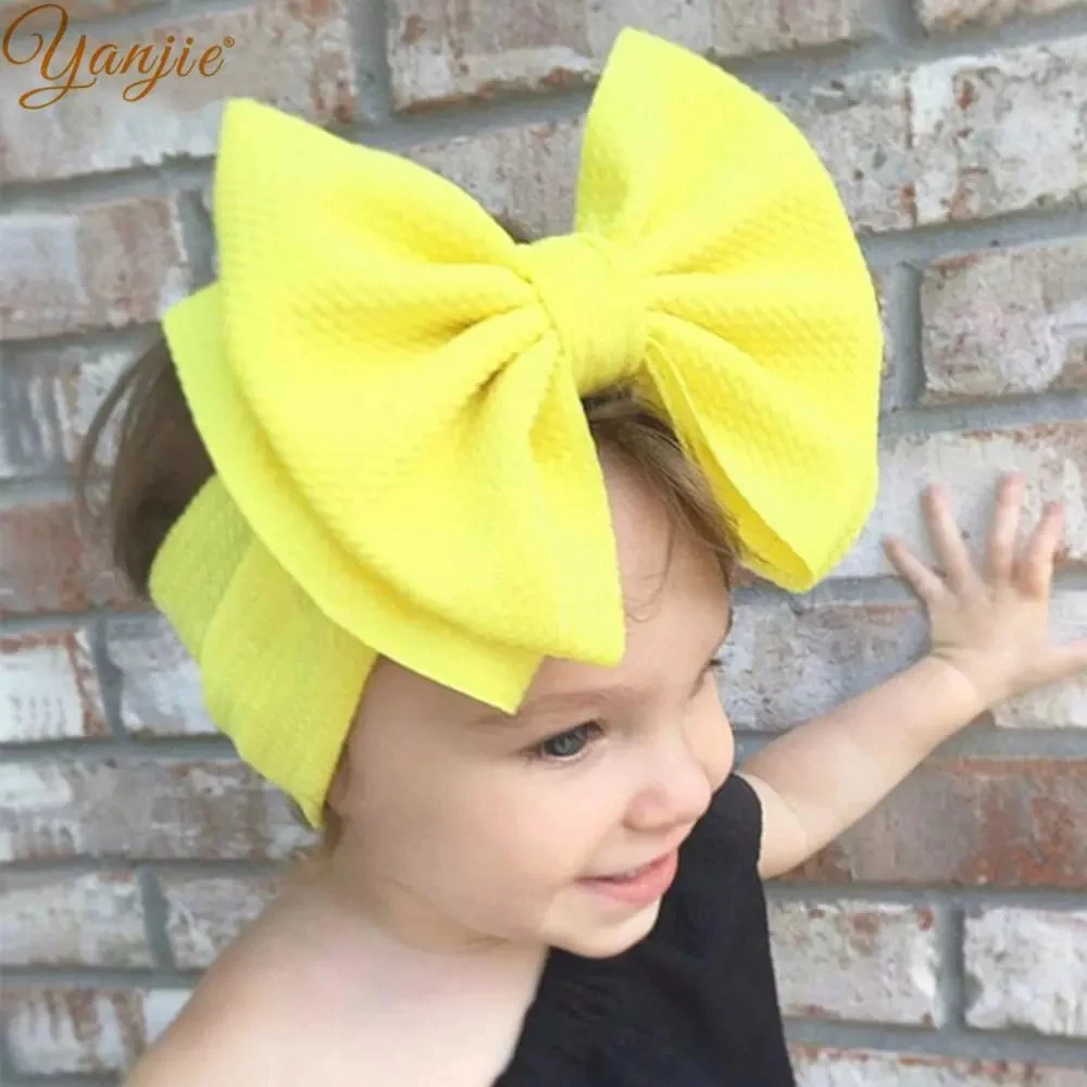 

7'' Large Double Layer Hair Bow Headband For Girls 2021 Cute Baby Elastic Hair Bands Kids Solid Turban Summmer Hair Accessories