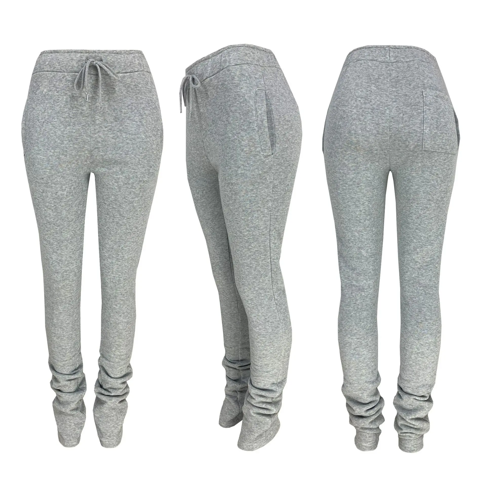 Stacked Sweatpants Women's Fleece Thick Sports Fitness Drawstring with Pocket Streetwear Flare Pants Bulk Item Wholesale Lots