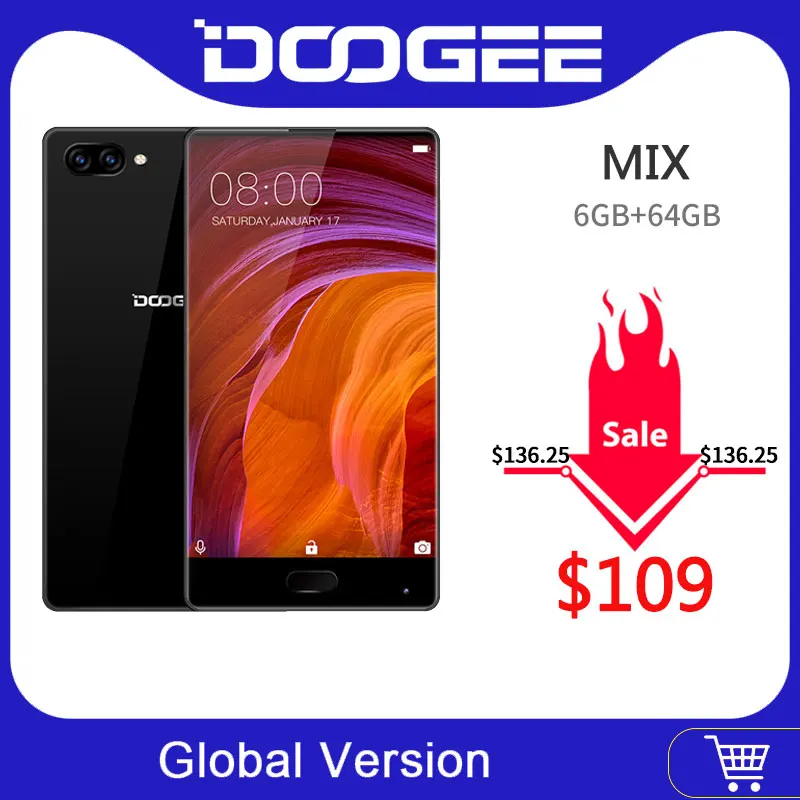 DOOGEE MIX Смартфон Android 7,0 две камеры 5,5 дюймов AMOLED MTK Helio P25 Восьмиядерный 6 ГБ+ 64 ГБ LTE 3380 мАч 16,0 Мп