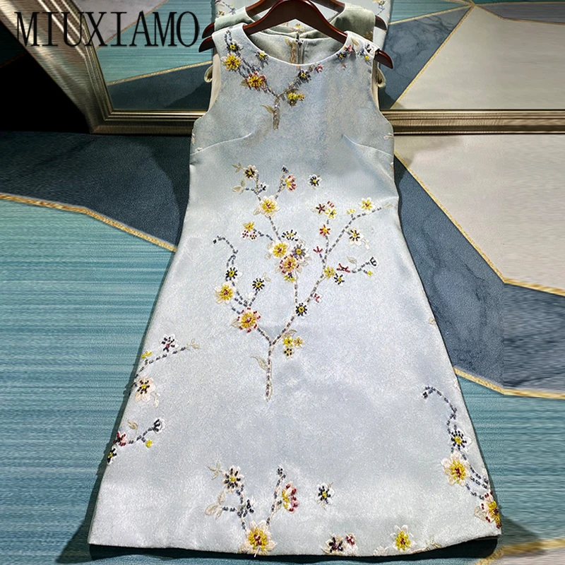 MIUXIMAO Luxurious 2020 Fall dress Party dress Flower Diamonds Above Knee Tank Office Lady Casual Dress Women Vestidos
