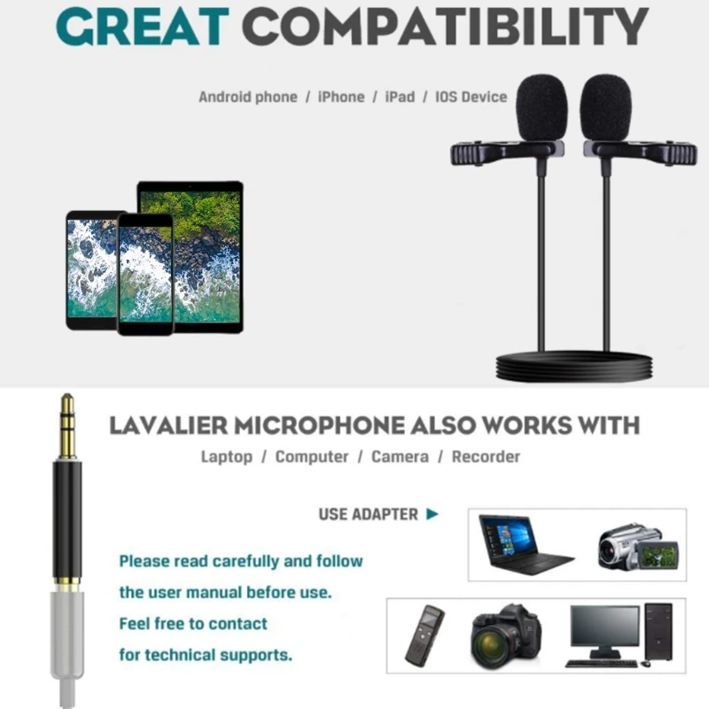 

Camera Mic Portable External for Phone Laptop Computer Mini Microphone Clip-on Lapel Lavalier PC Phone