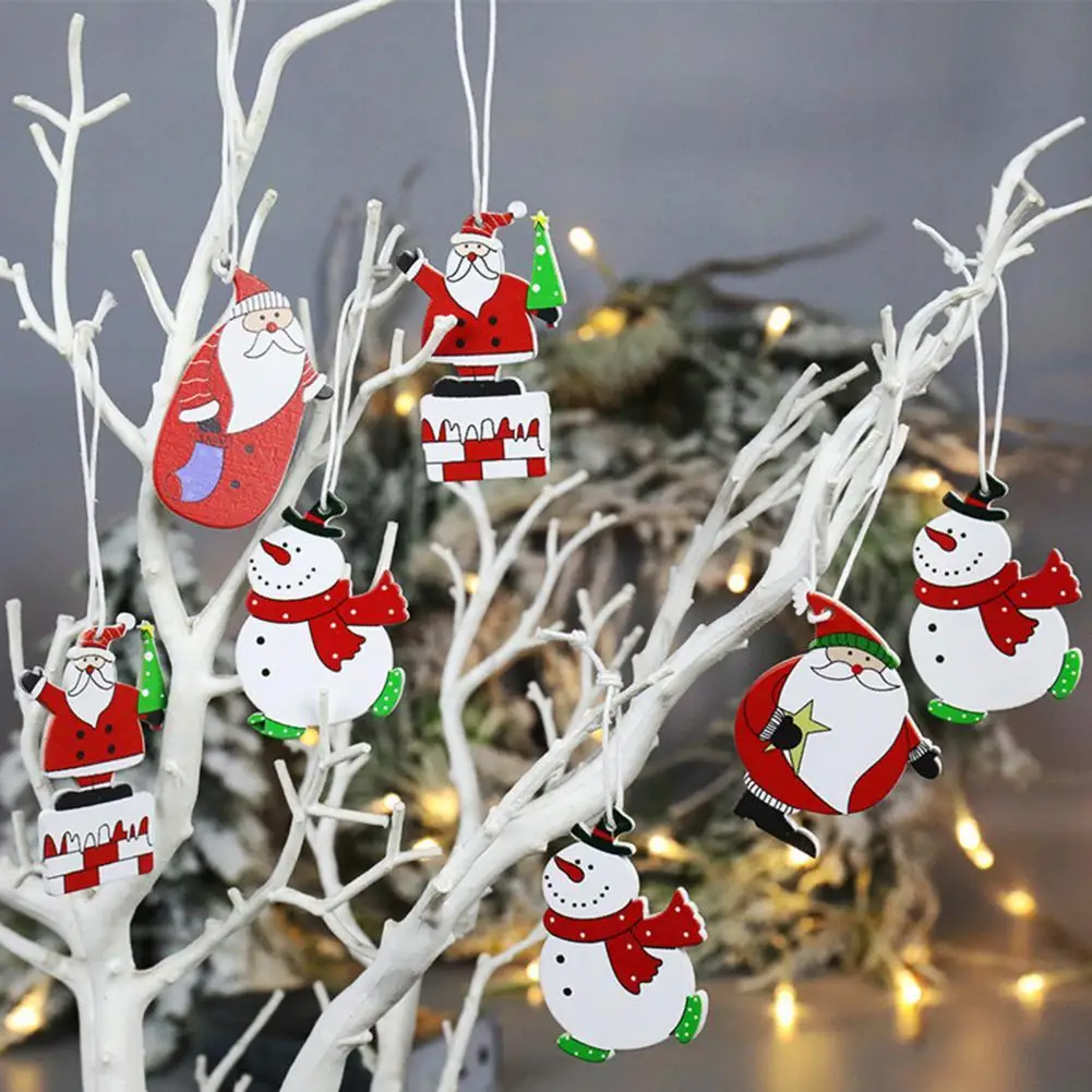 

8 шт./компл. Подвески на рождественскую елку, снеговик, Санта, шаблон, декоративные деревянные подвесные бирки, украшения для дома, фотообои с...