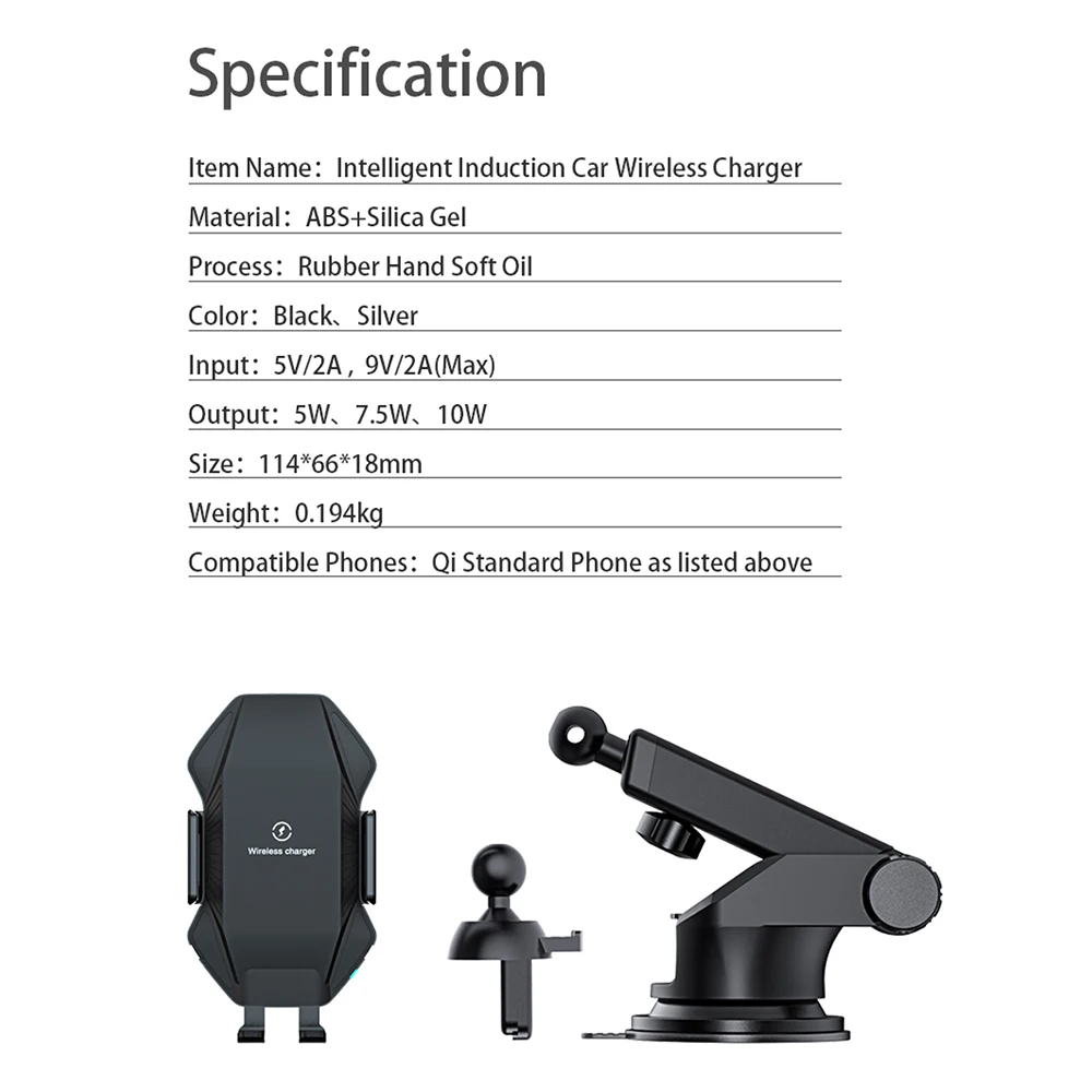 

T3 Car Automatic Induction Wireless Charger for iPhone X 8 11pro Samsung S9 S10 Huawei P30 pro Mate 30 MI 3 MI9 Car Phone Holder