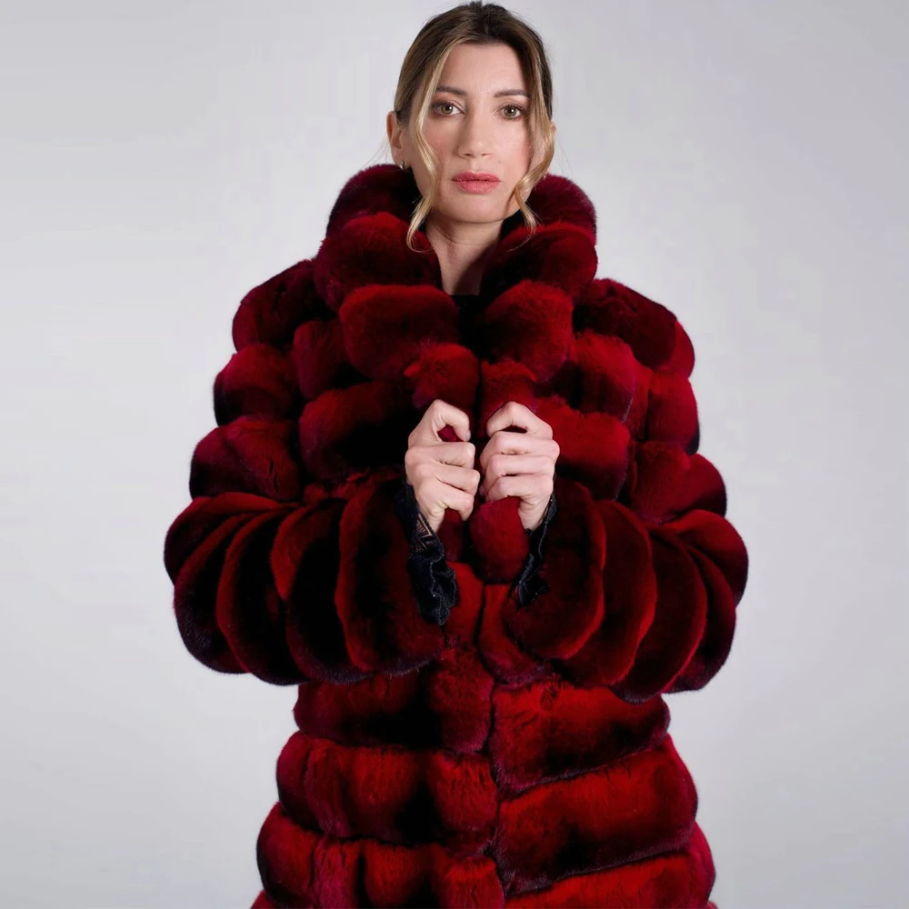 Fashion X-long Real Rex Rabbit Fur Coat Women Winter Thick Warm Fur Overcoat Luxury Woman Genuine Rex Rabbit Fur Coats Full Pelt