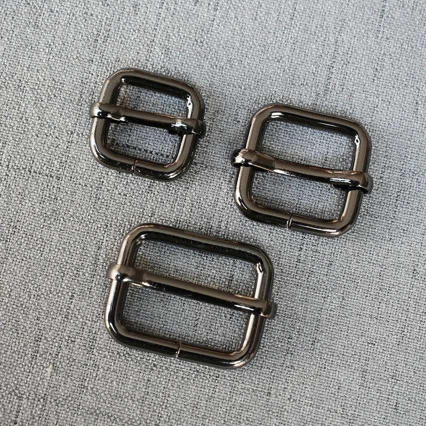 

10 Pcs/Lot 15mm 20mm 25mm High Quality Gun Black Plated Metal Buckle Adjuster Slider For DIY Dog Collar Sewing Webbing Handbag