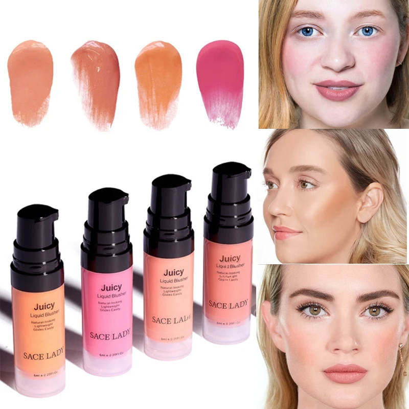 Жидкие румяна для макияжа Румяна лица 4 цвета Профессиональная Натуральная щётка