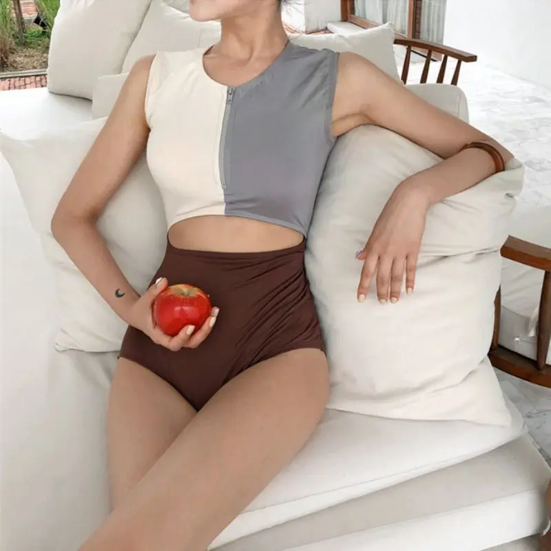 Сексуальный женский купальник с завышенной талией на молнии ажурные трусики