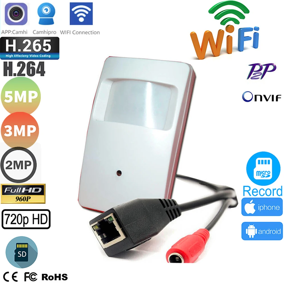 

WIFI Mini IP Camera 720P 960P 1080P 3MP 5MP with WIFI Covert Motion Detector PIR STYL Wireless IP Cam TF Card Slot P2P Security