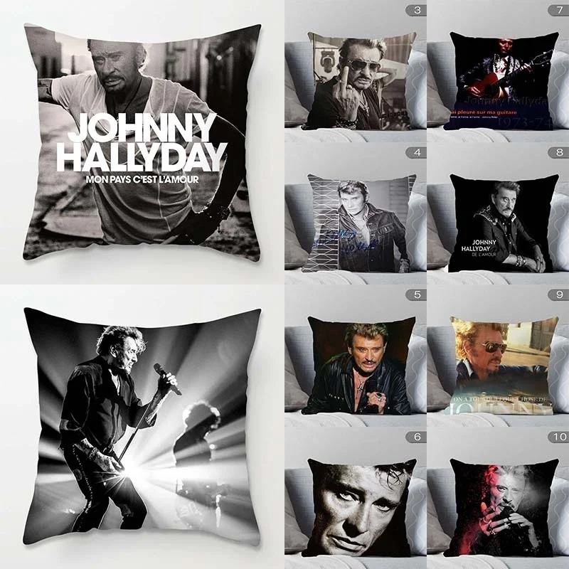 

Rock Singer Johnny Hallyday Printed Pillow Sofa Car Bed Sofa Pillow Case Bedroom Decoration Mon Pays C'est L'amour Cushion Cover
