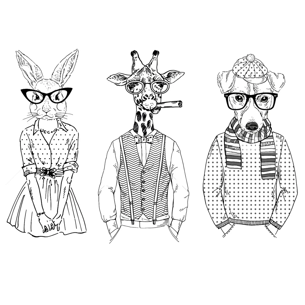 Коллекция прозрачных штампов мультяшных человеческих животных для скрапбукинга