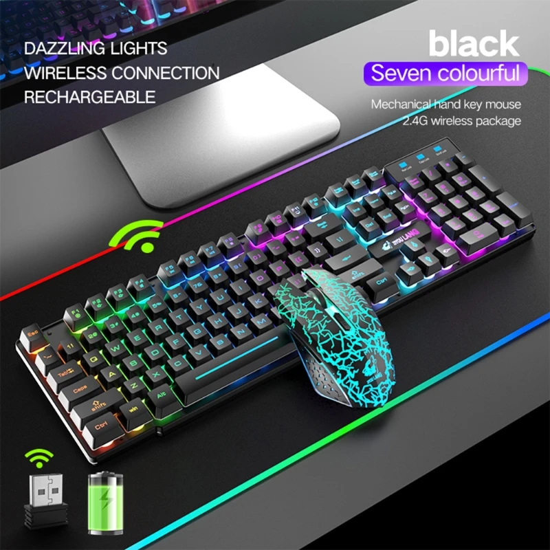 

2.4G Wireless Gaming Keyboard and Mouse Set Colorful LED Breathing Light Keypad