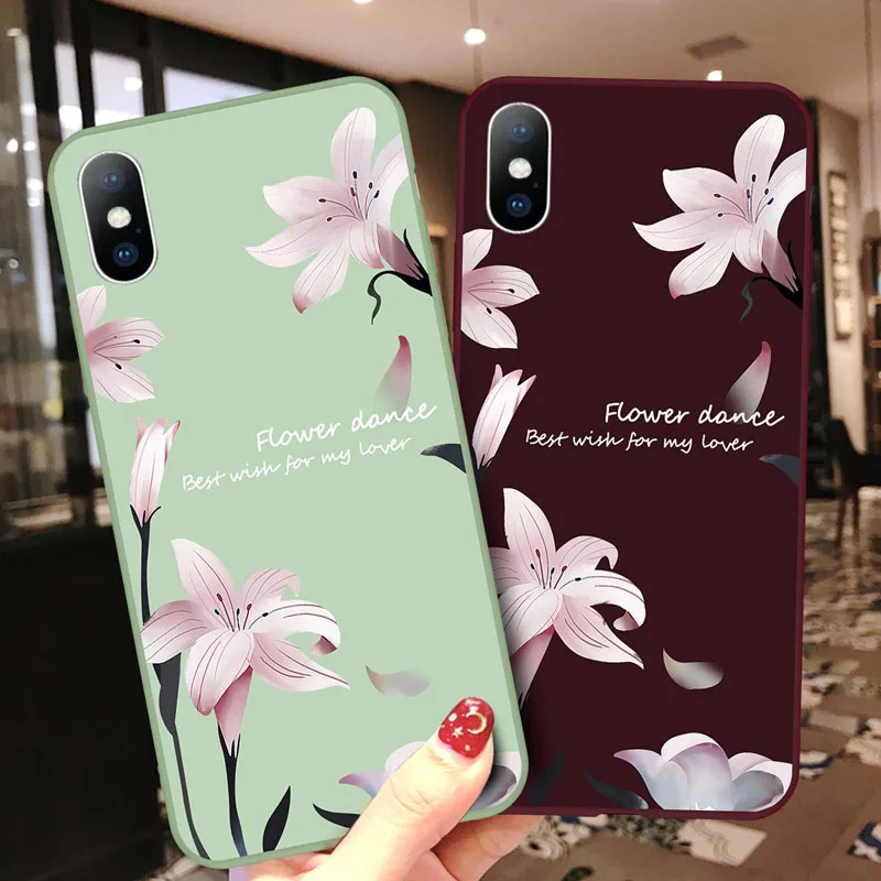 USLION Floral Flower Paint Phone Case For iPhone X XS XR Xs Max Soft TPU Letters Full Cover 6 6s 7 8 Plus 5 5s SE |