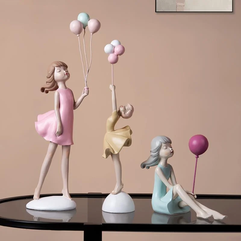 

Modern Resin Balloon Girl Sculpture Living Room Countertop Decoration Cartoon Cute Character Statue Wedding Gift Home Decoration
