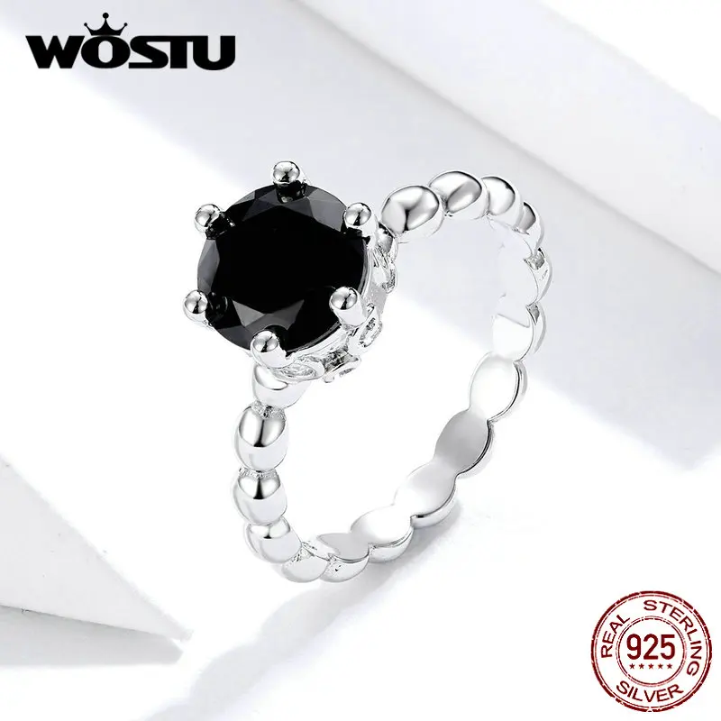 WOSTU, Европейское черное Кристальное серебряное кольцо, бренд, циркон, обручальное кольцо для женщин, модное ювелирное изделие, подарки FB7221