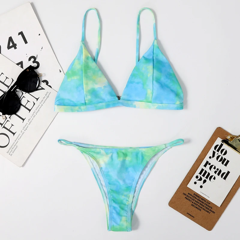 

2021 New Bikini Set Women 's SwimwearTie-Dye Printed Micro Brazilian Bahting Suit Beach Wear Female V-neck Biquini Swiming Suit