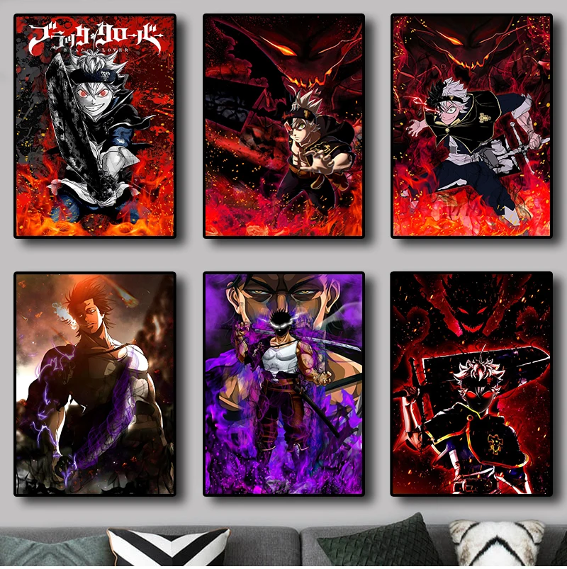 Картина из японского аниме с изображением черного клевера качественный холст