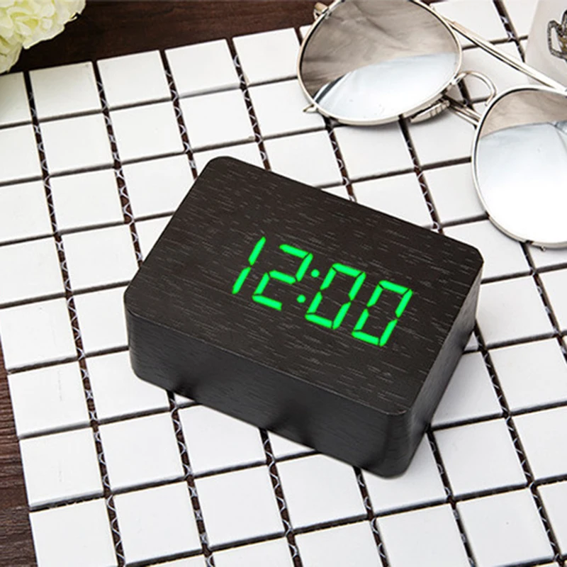 

Alarm Clock LED Wooden Watch Table Voice Control Digital Wood Despertador USB/AAA Powered Electronic Desktop Clocks