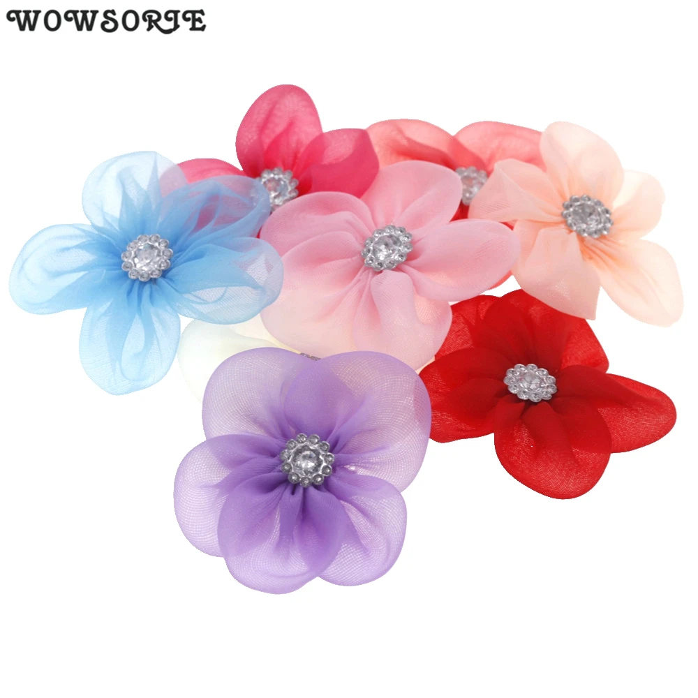 Детские аксессуары для волос 5 см шифоновые цветы с буровой поверхностью без