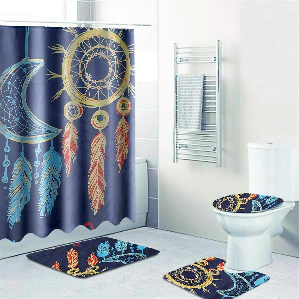 

3Pcs Bathroom Accessaries Set Anti-skid Waterproof Shower Curtain Toilet Seat Cover Flannel Bath Mat Bathroom Product Home Decor