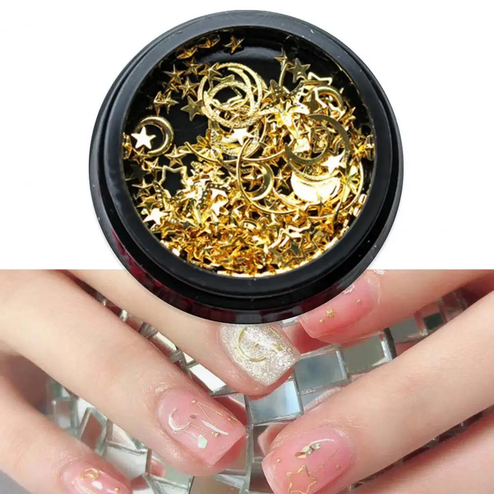 

1 Set Metal Nails Studs Ultra-light Remove Easily DIY Metal Star Moon Golden Nail Decoration for Salon