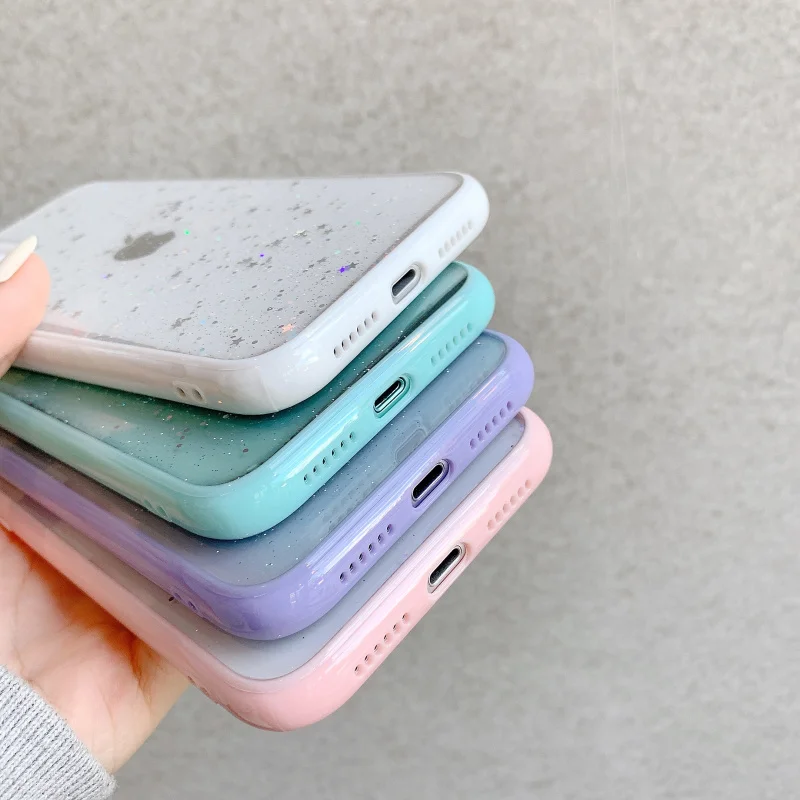 

Phone Case For iPhone 12 12mini 11 Pro Max XR XS Max X 7 8 Plus Transparent Soft Silicone Sequins Shell Cases