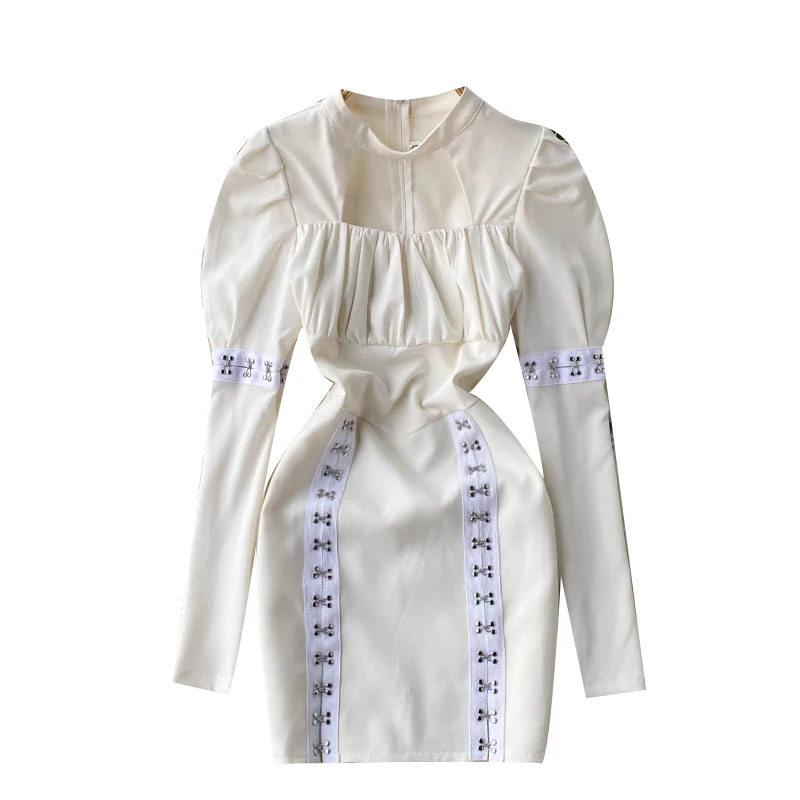 

Dresses Women 2021 Spring Autumn New O-Neck Solid Puff Sleeve Hollow Out Bodycon Dresses Fashion Harajuku Wild Vestidos