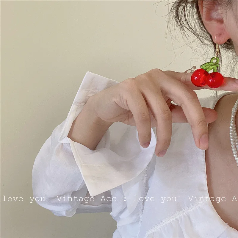 

2020 New Japan Korean Cherry Fruit Shaped Drop Earrings For Women Sweet Girls Cute Brincos Line Pendientes Jewelry Gifts