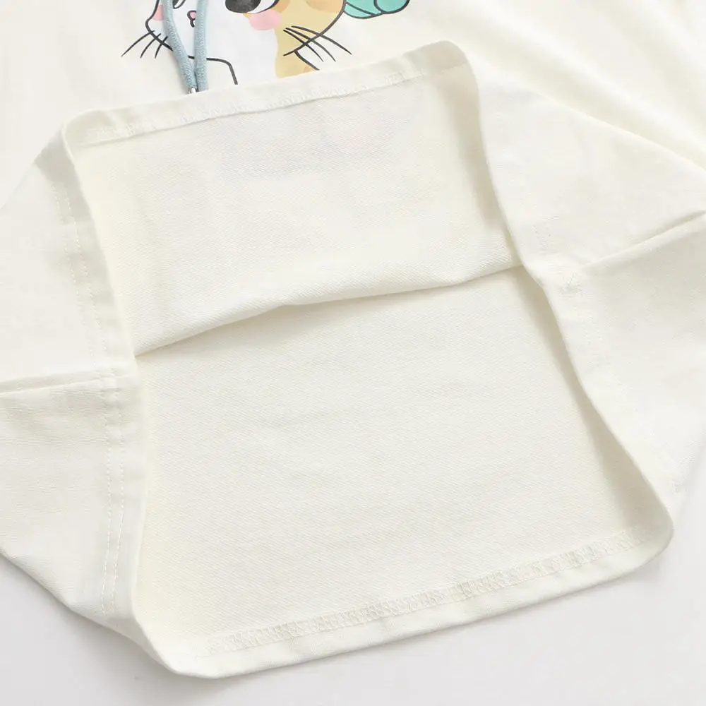 

Cute Cartoon Print Hooded Long Sleeve Hoodies With Ears On Hood Girl Sweet Sweatshirt Femme Drawstring Tracksuit