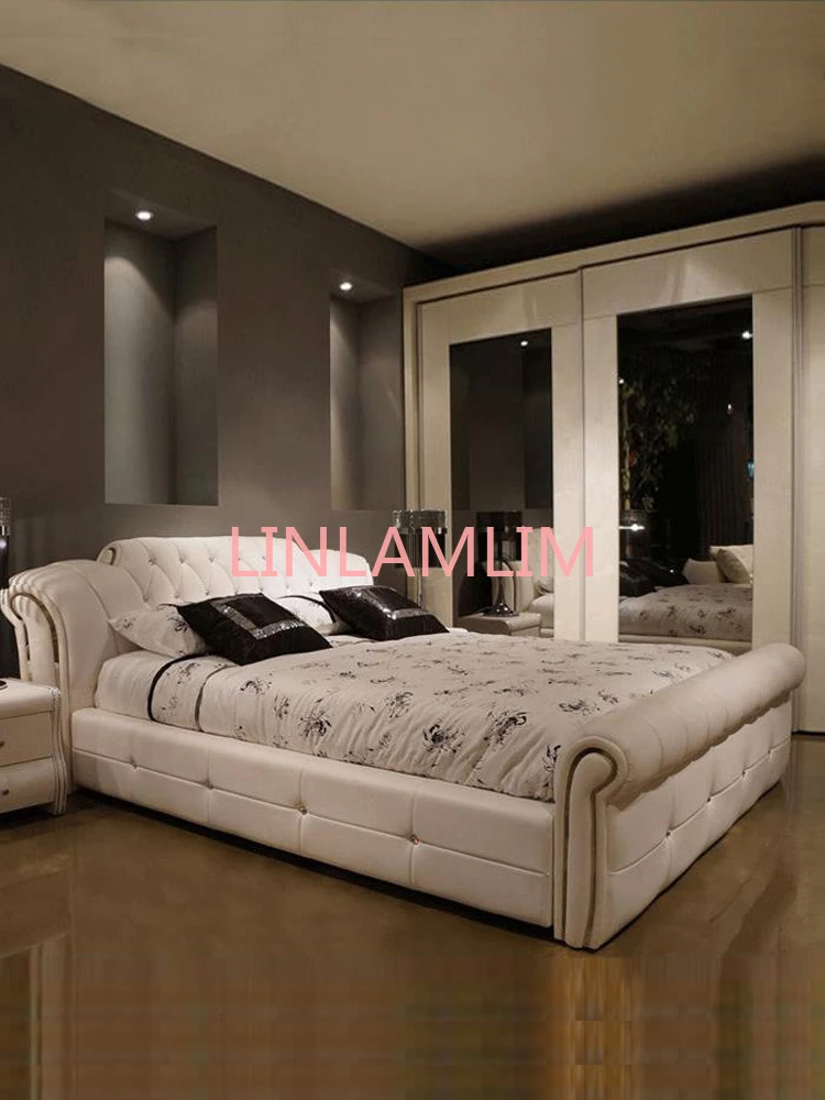 

Genuine Leather multifunctional bed frame modern Nordic camas ultimate bed lit beds سرير muebles de dormitorio cama de casal