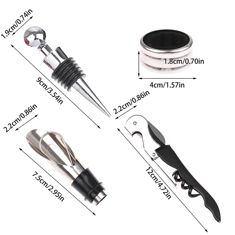 1 Set (4pcs) Wine Bottle Opener With Gift Box Decanter Corks Screw Cap Stainless Steel Kitchen Bar Accessories Tool | Дом и сад