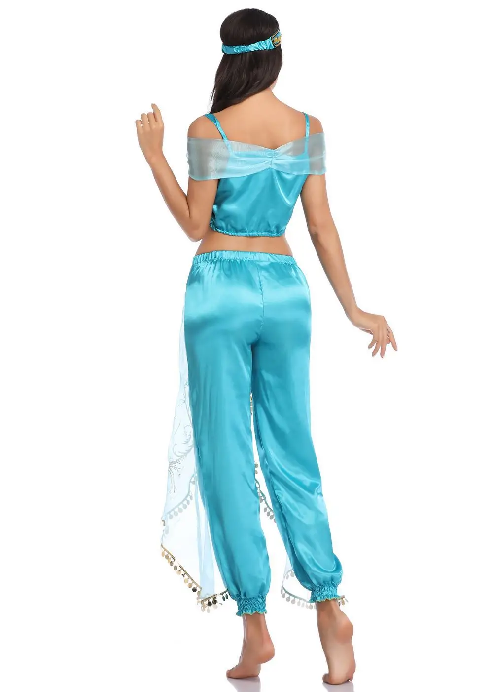 Jasmine Costume Helloween Party Princess Dress Fancy Clothing Set Top Pants Headband Kids Adult laddin the Magic Lamp | Тематическая