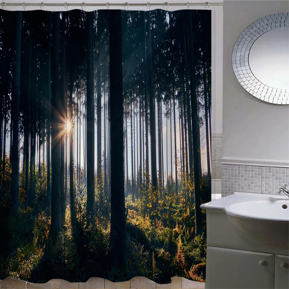 

Forest Nordic Style Shower Curtains Set Waterproof Green Natural Landscape Home Decoration Bathroom Curtain