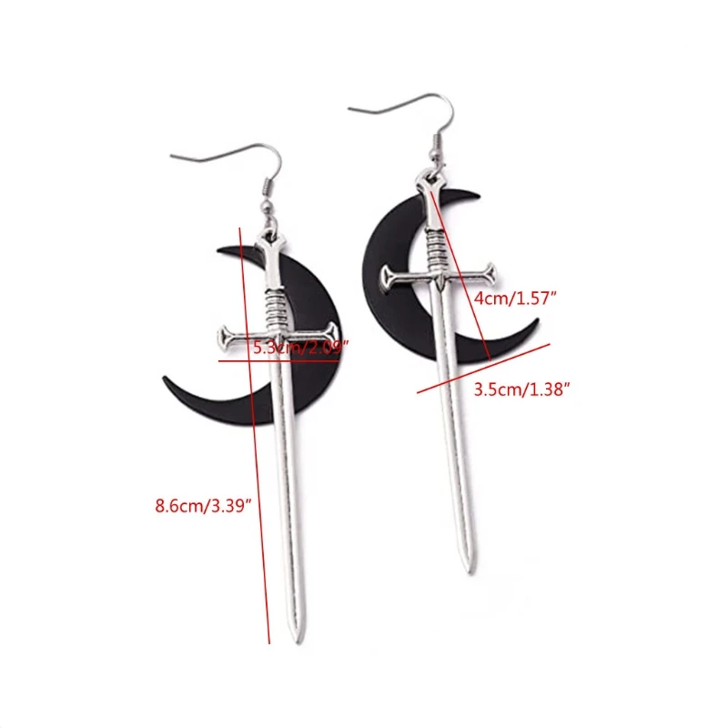 

Vintage Black Moon and Sword Pendants Hoop Earrings Jewelry Dangle Earring Jewelry for Women Fashion Ear Embellishments