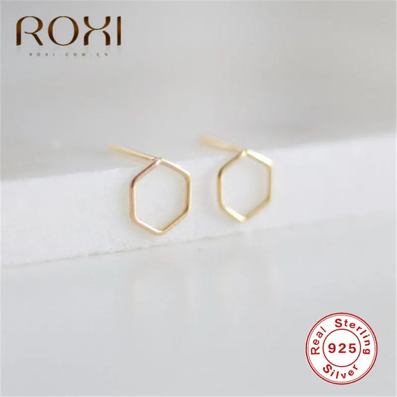 Женские серьги гвоздики из серебра 925 пробы с полыми золотыми