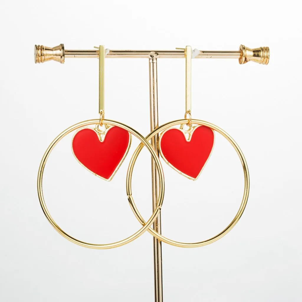 Эффектные серьги женские длинные подвески красные эмалированные геометрические