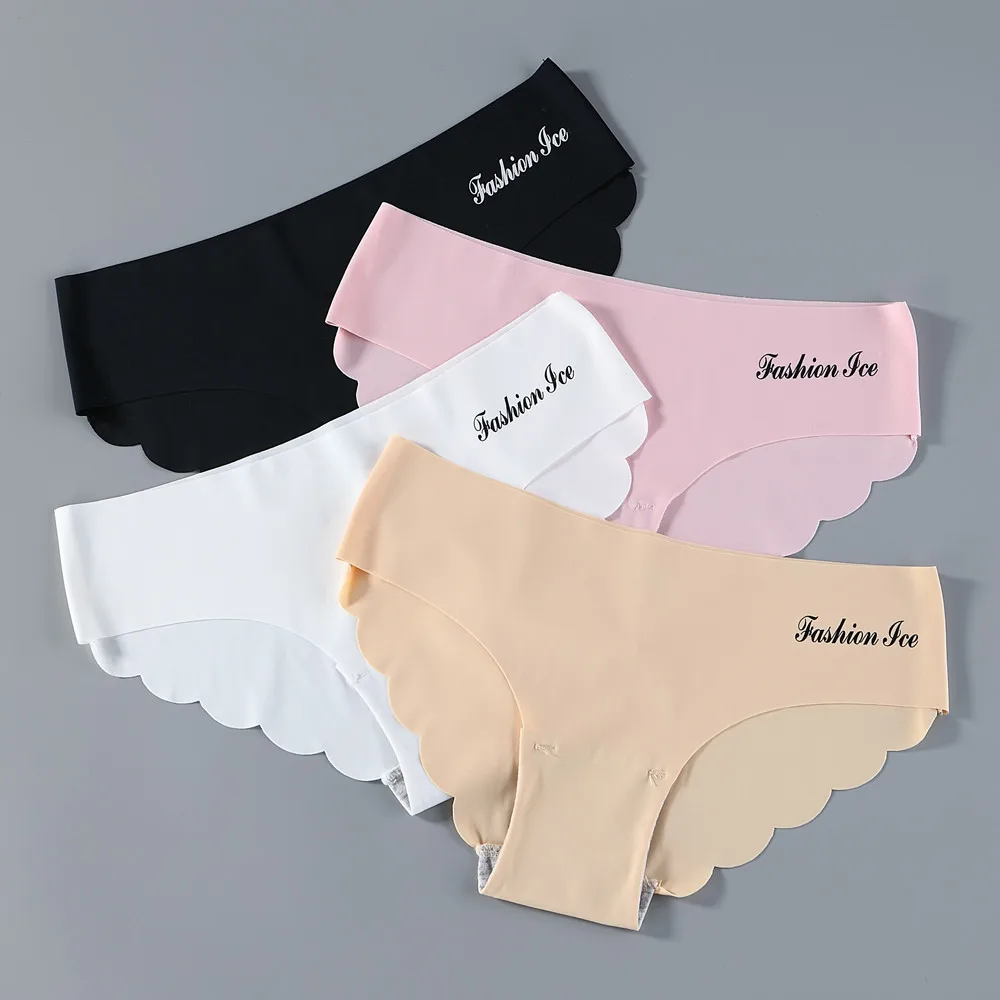 

3Pcs/Set Seamless Underwear Female Slip Silk Women's Plain Color Panties Lady Ruffle Underpants Girls Briefs Smooth Panty Bragas