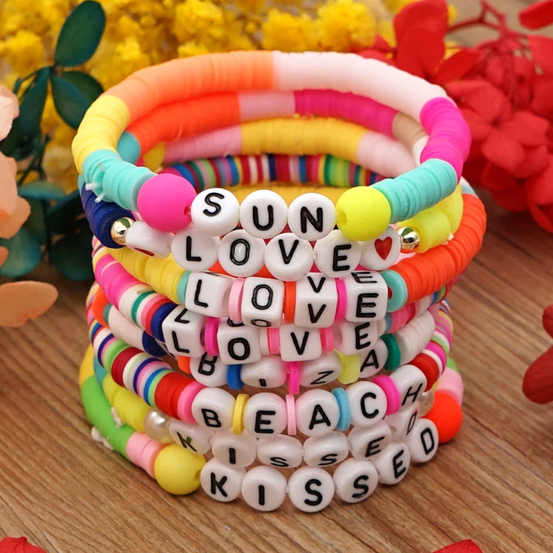 

UILZ 2021 New Beaded Colorful Bracelet Letter Fruit Smile Pearl Bracelet for Women Summer Vacation Jewelry Gift Wholesale