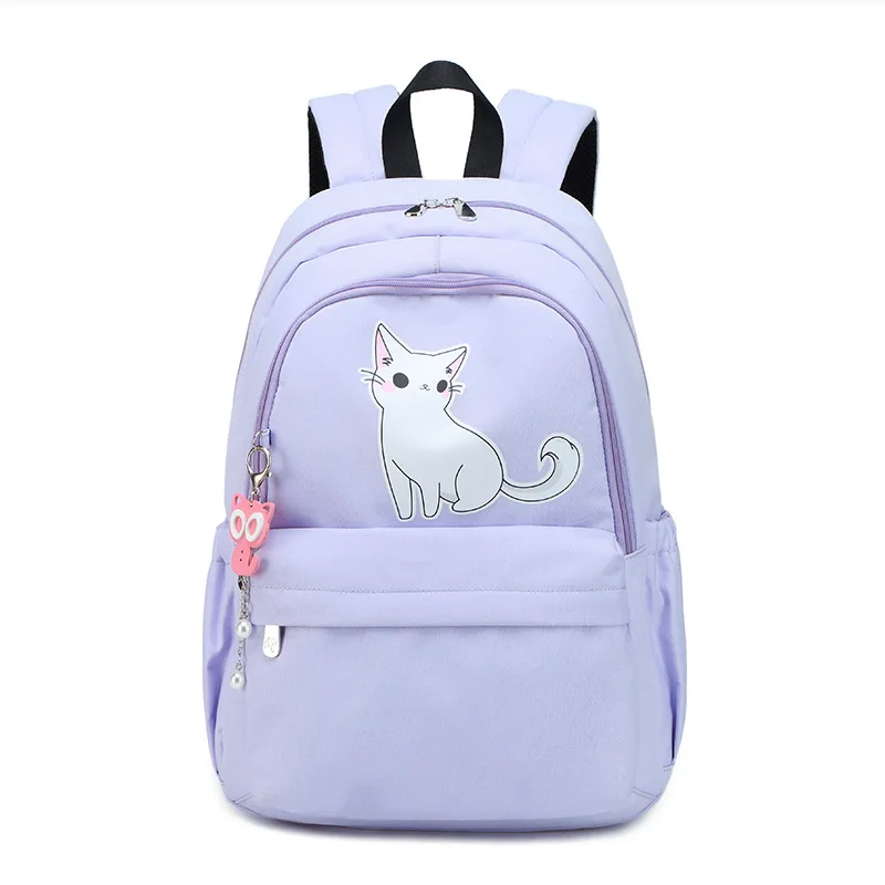 Школьный рюкзак для девочек вместительная сумка на плечо с рисунком кота