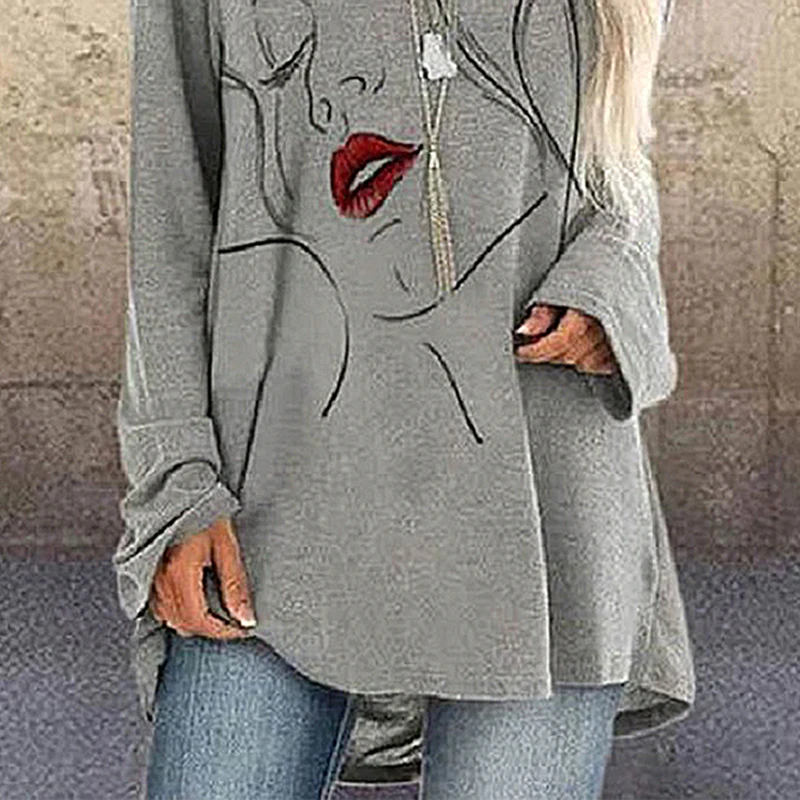 

Women Casual Long Sleeve Cotton T-shirt Abstract Picture Print T-shirt Autumn Tops Fashion Elegant Ladies Tee shirt