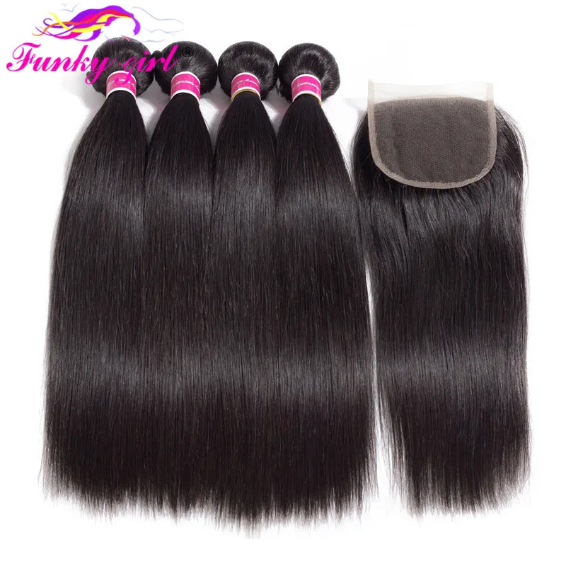 Малазийские прямые волосы 3/4 пучков с застежкой двойные пряди человеческие Remy