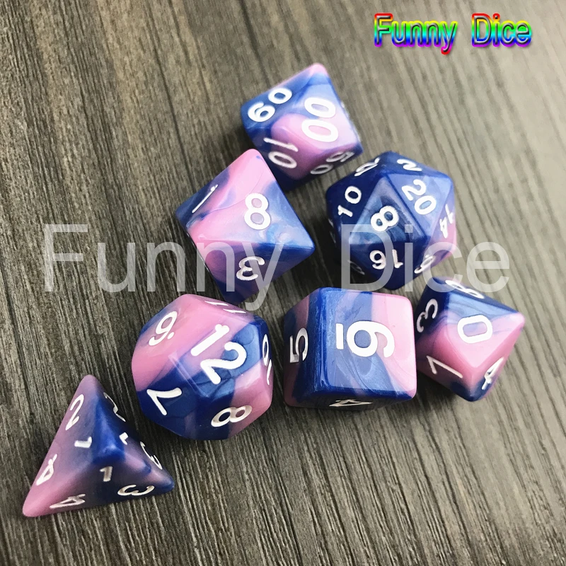 45 blue x pink Новые 7 шт. 2-х цветный набор Игральный костей с Туманность многогранные кубики со свободным кости сумка D4-D20 для Dnd RPG настольная вечерние Семья игра - Цвет: 45 blue x pink
