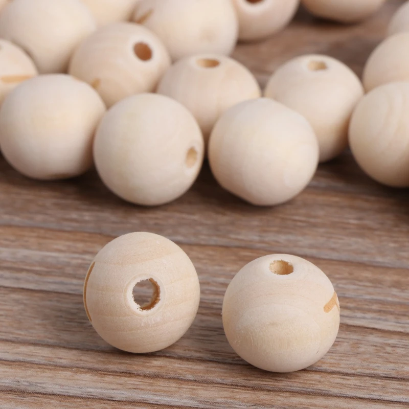 

50 Pcs Natural Wooden Beads Round DIY Necklace Bracelet Letter Baby Teether Toys