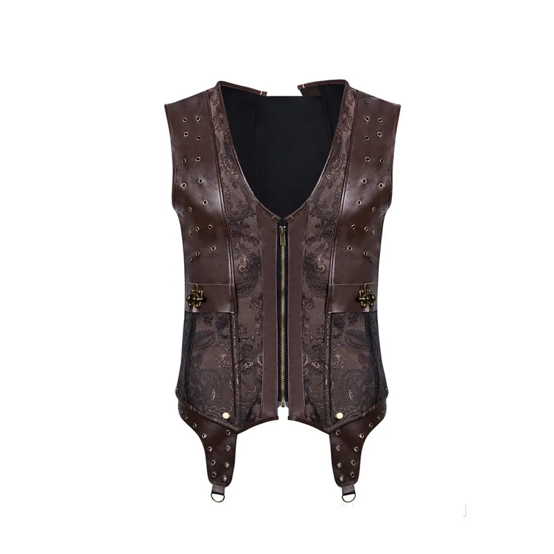 Стимпанк мужские темно коричневые s готическая одежда жилеты из искусственной
